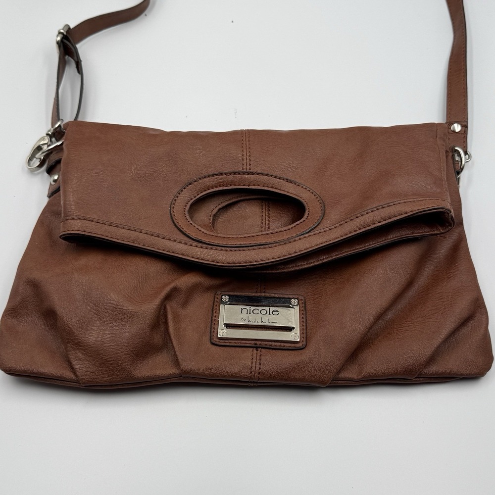 Nicole by‎ Nicole Miller Brown Leather Crossbody Foldover Bag Y2K